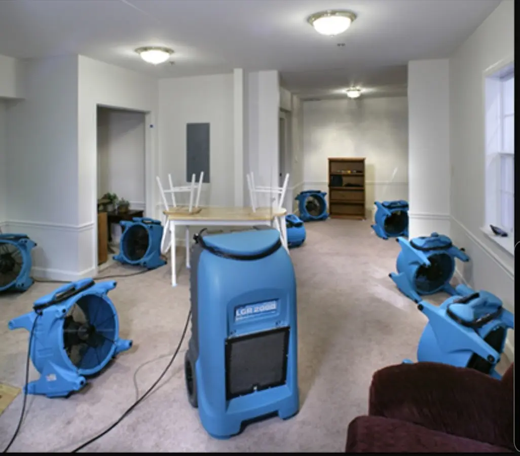 Air movers and dehumidifier setup for Water Extraction & Removal in Olean